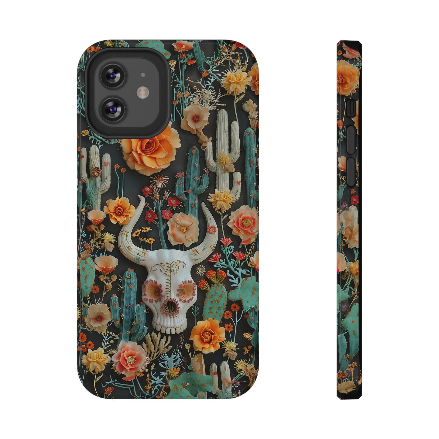 Embroidery look Cute Skulls and Cactus | Vintage Western | Impact Resistant Phone Case