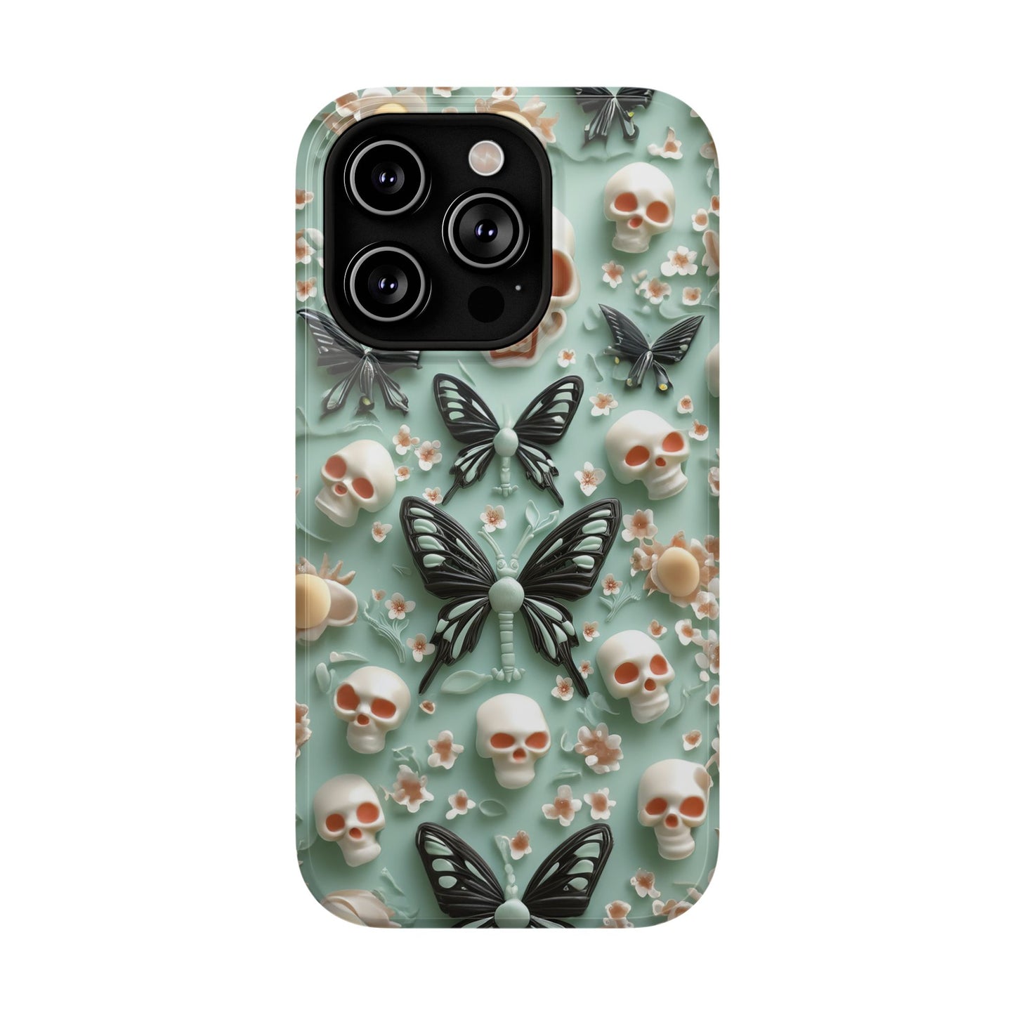 Embroidery look cute Black Butterflies Skulls | Creepy Coquette | Impact Resistant Phone Case