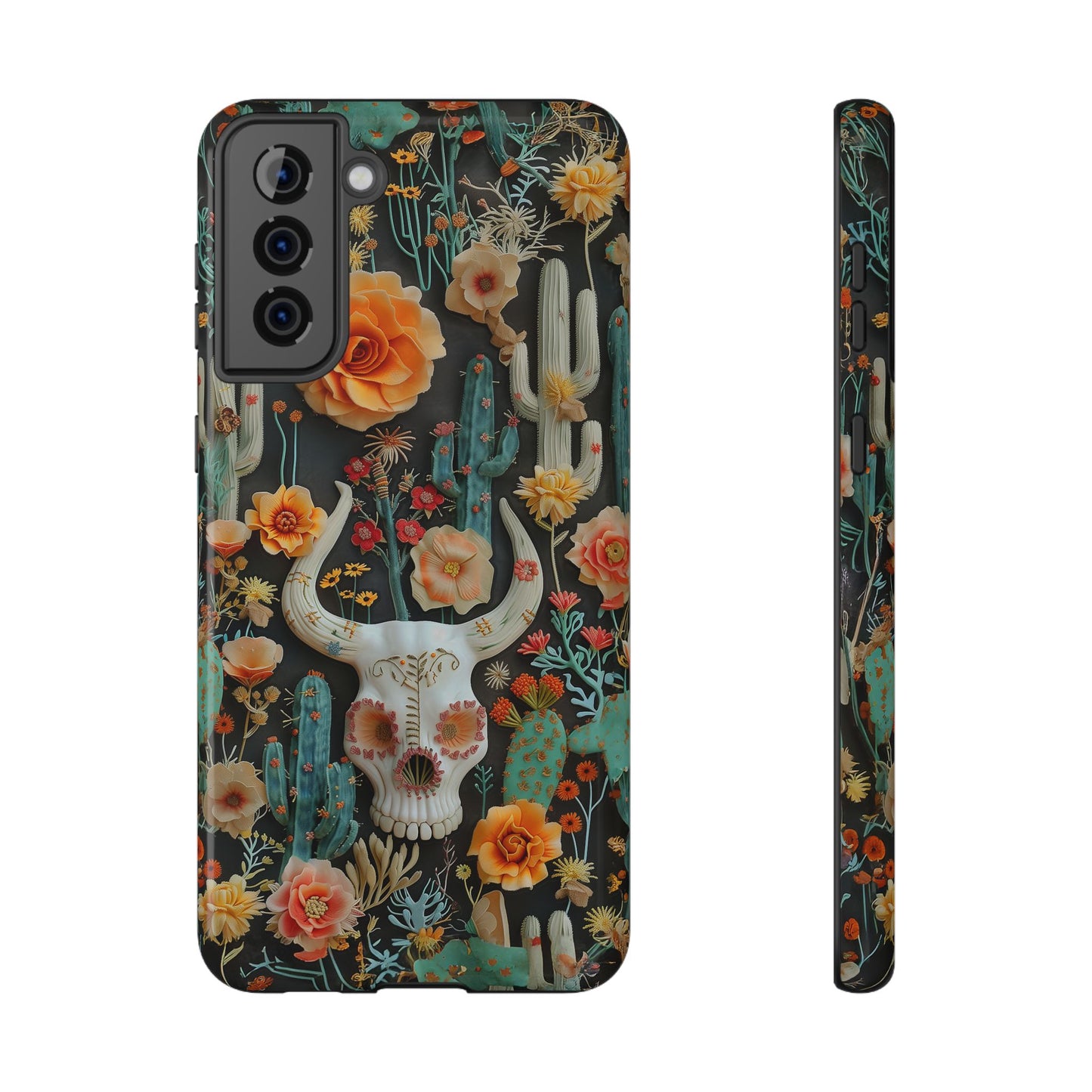 Embroidery look Cute Skulls and Cactus | Vintage Western | Impact Resistant Phone Case