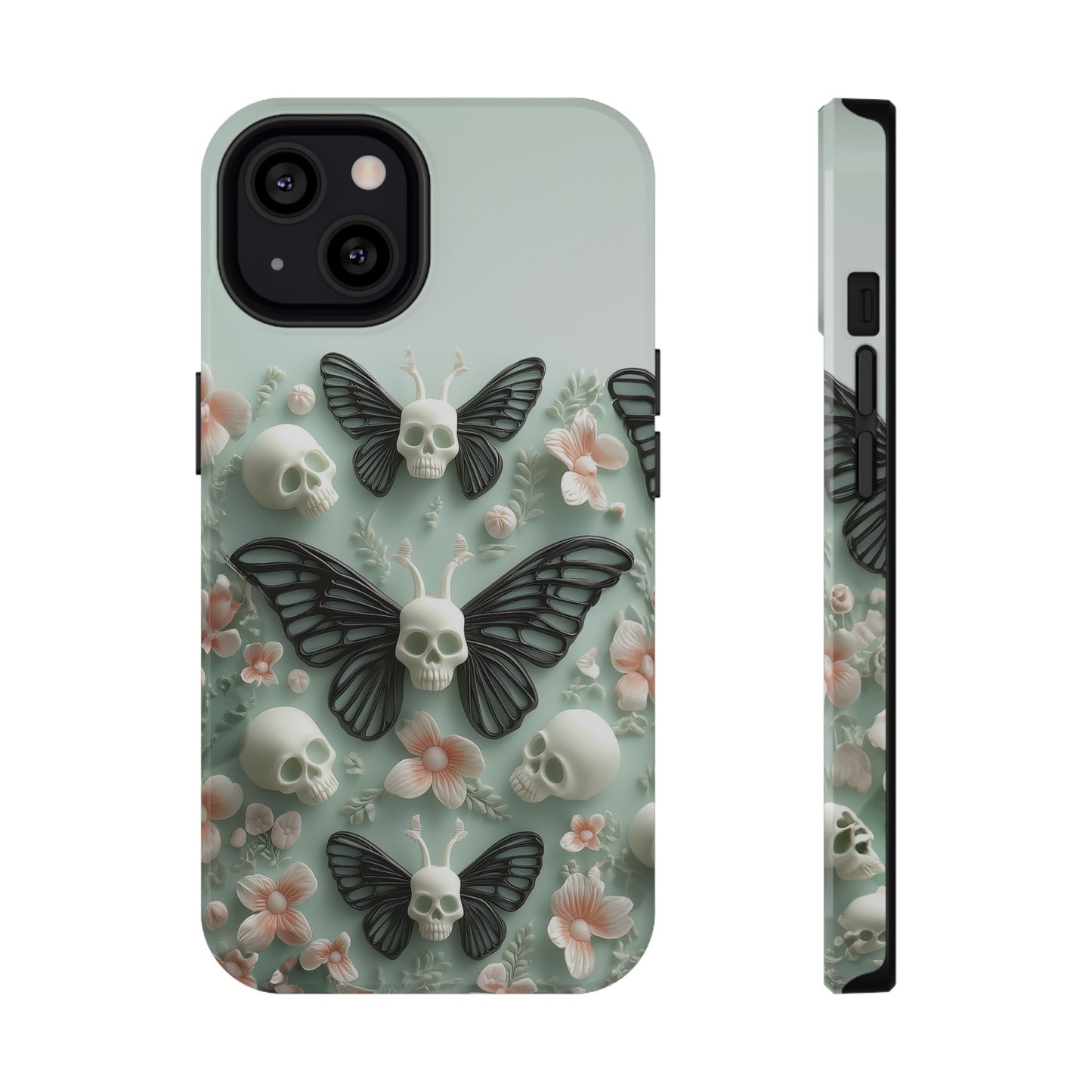 Embroidery look cute Black Butterflies Skulls | Pastel Goth | Impact Resistant Phone Case