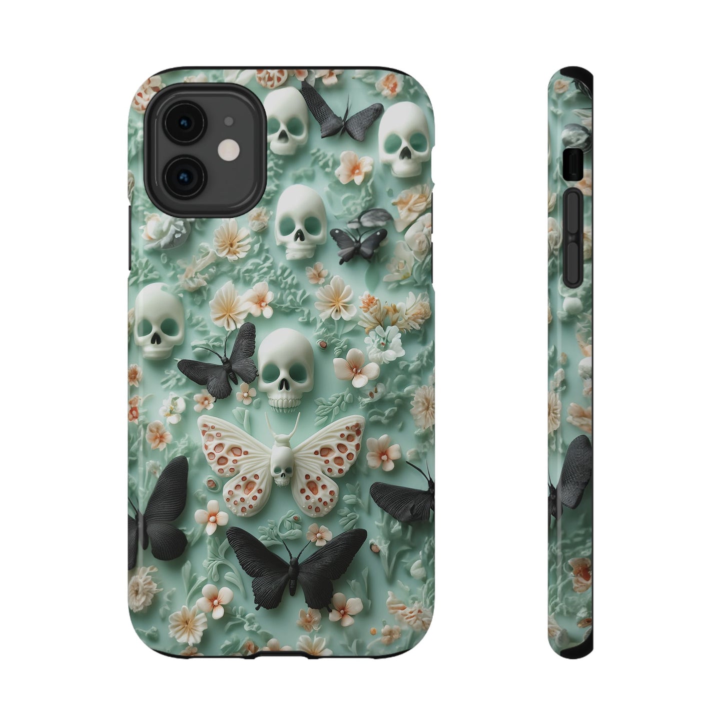 Embroidery look cute Black Butterflies Skulls | Pastel Goth | Impact Resistant Phone Case