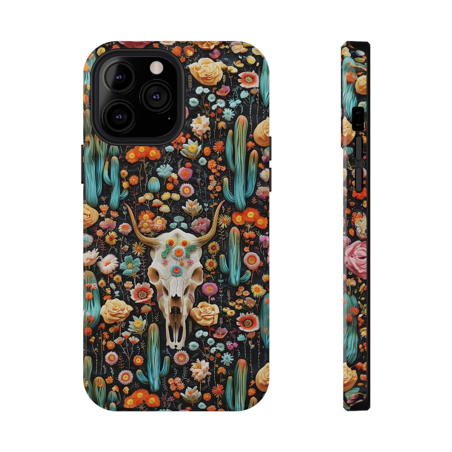 Embroidery look Cute Skulls and Cactus | Vintage Western | Impact Resistant Phone Case