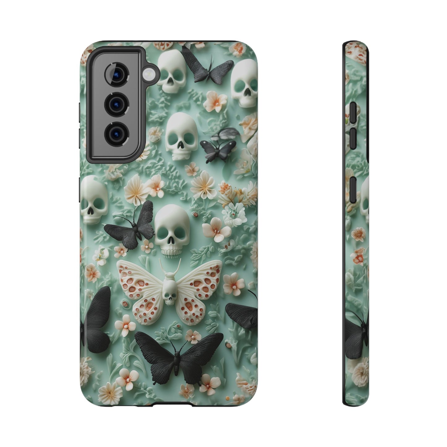 Embroidery look cute Black Butterflies Skulls | Pastel Goth | Impact Resistant Phone Case