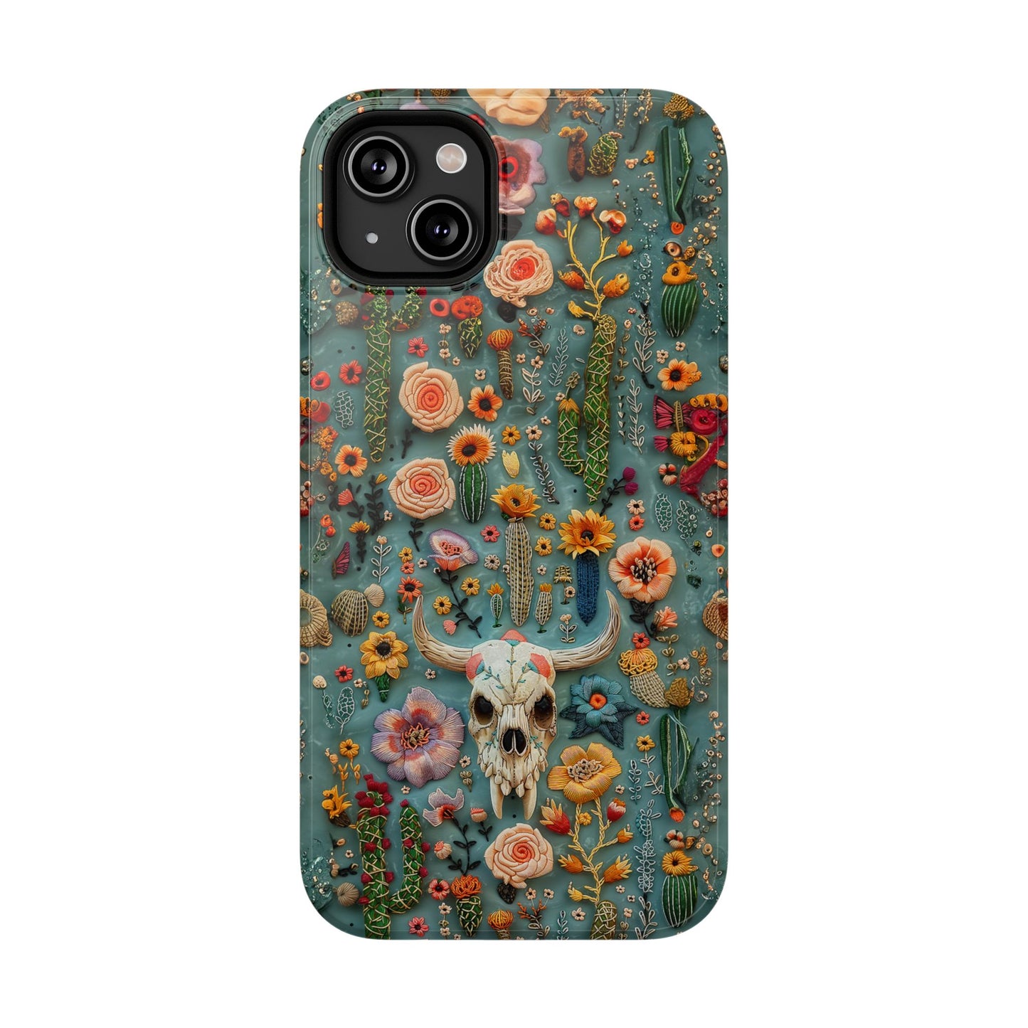 Embroidery look Cute Skulls and Cactus | Vintage Western | Impact Resistant Phone Case