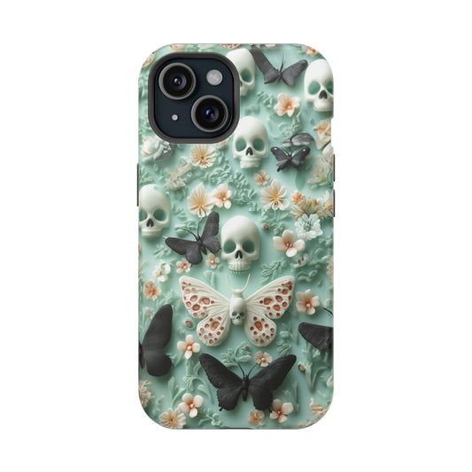 Embroidery look cute Black Butterflies Skulls | Pastel Goth | Impact Resistant Phone Case