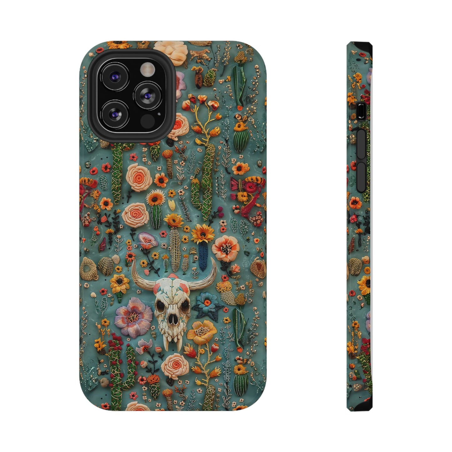 Embroidery look Cute Skulls and Cactus | Vintage Western | Impact Resistant Phone Case