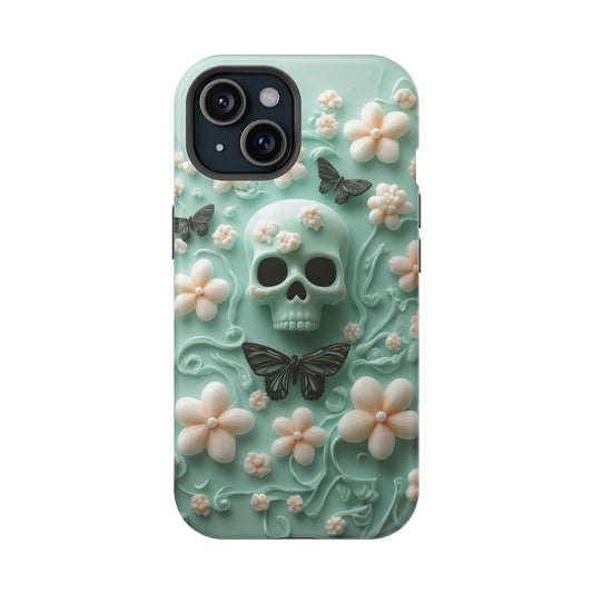 Embroidery look cute Black Butterflies Skulls | Pastel Goth | Impact Resistant Phone Case