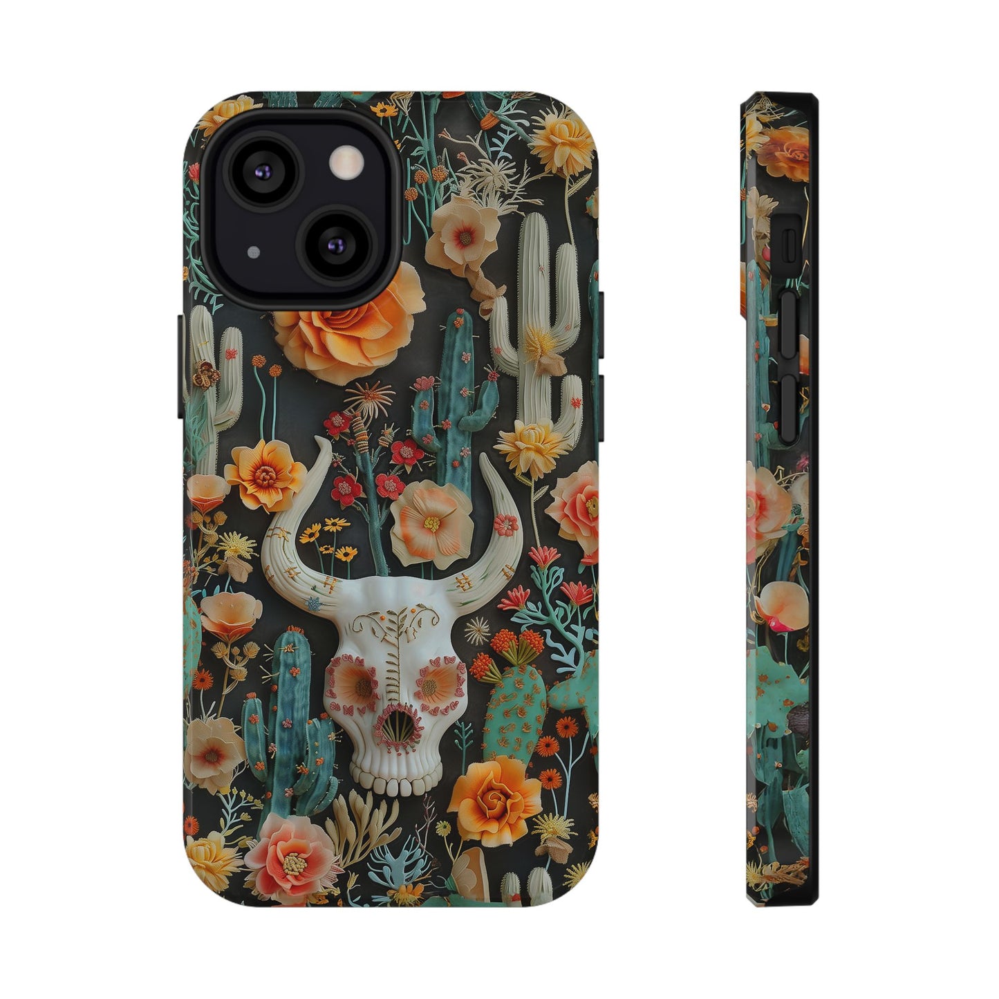 Embroidery look Cute Skulls and Cactus | Vintage Western | Impact Resistant Phone Case