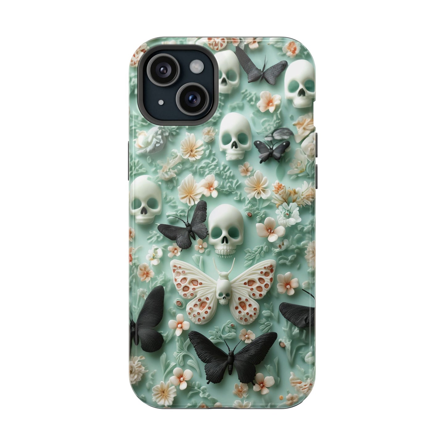 Embroidery look cute Black Butterflies Skulls | Pastel Goth | Impact Resistant Phone Case