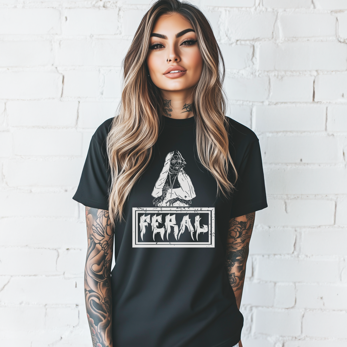 Feral Zombie Nun Vintage Y2k Clothing Cute Oversized Tshirt