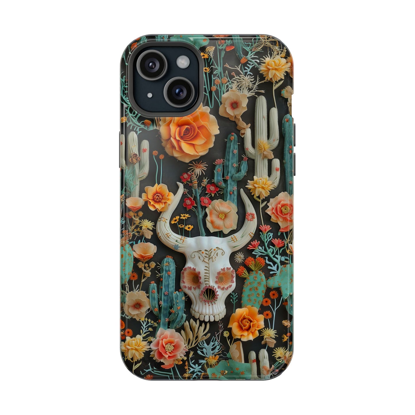 Embroidery look Cute Skulls and Cactus | Vintage Western | Impact Resistant Phone Case