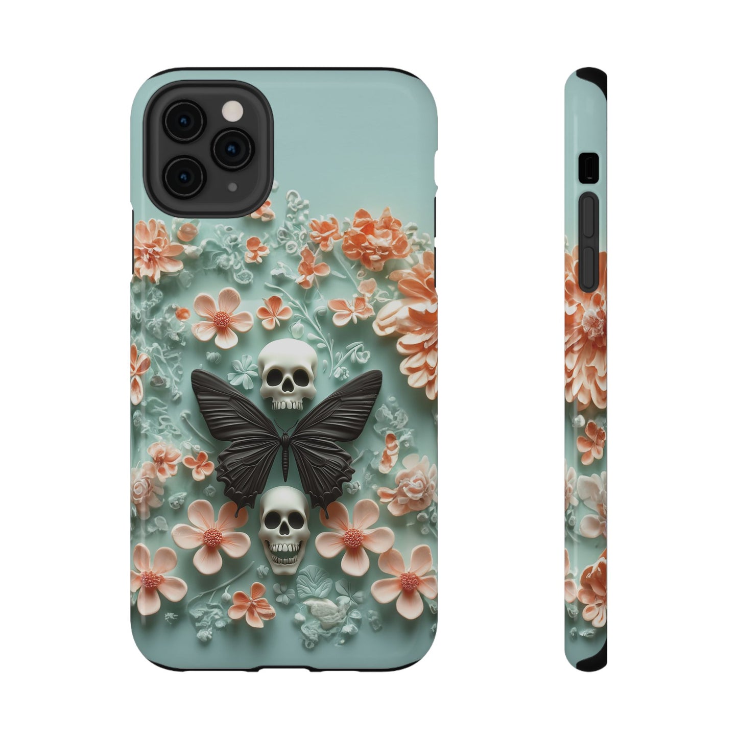 Embroidery look cute Black Butterflies Skulls | Pastel Goth | Impact Resistant Phone Case