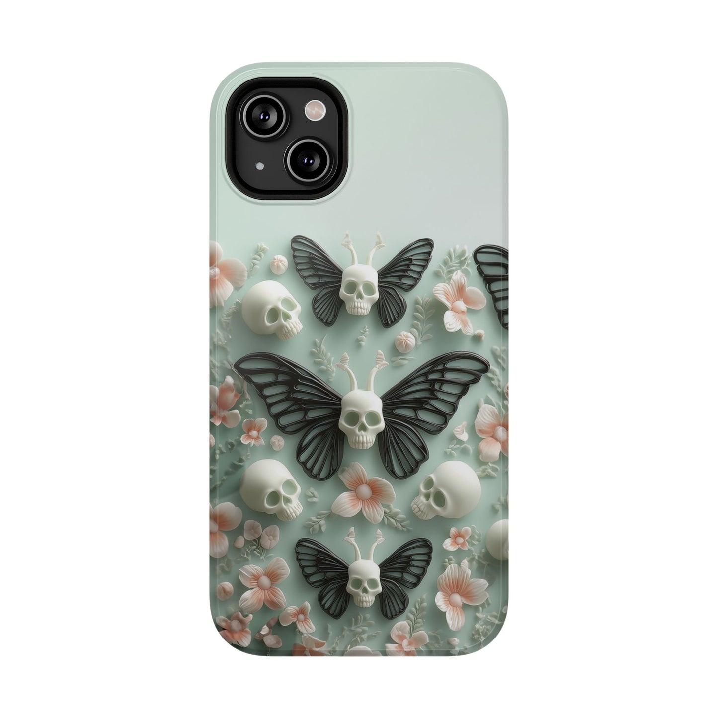 Embroidery look cute Black Butterflies Skulls | Pastel Goth | Impact Resistant Phone Case