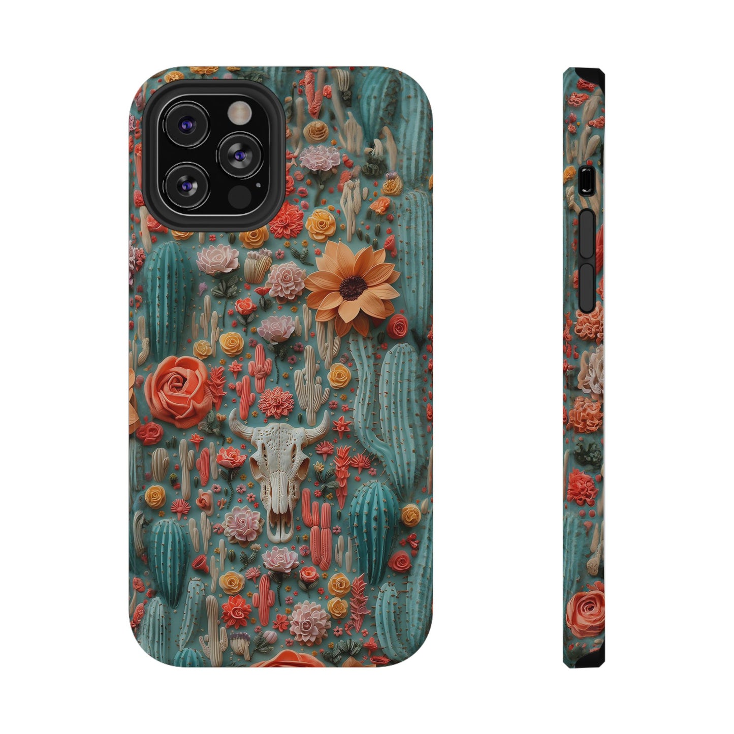 Embroidery look Cute Pink Cow Skull and Cactus| Vintage Western |  Impact Resistant Phone Case