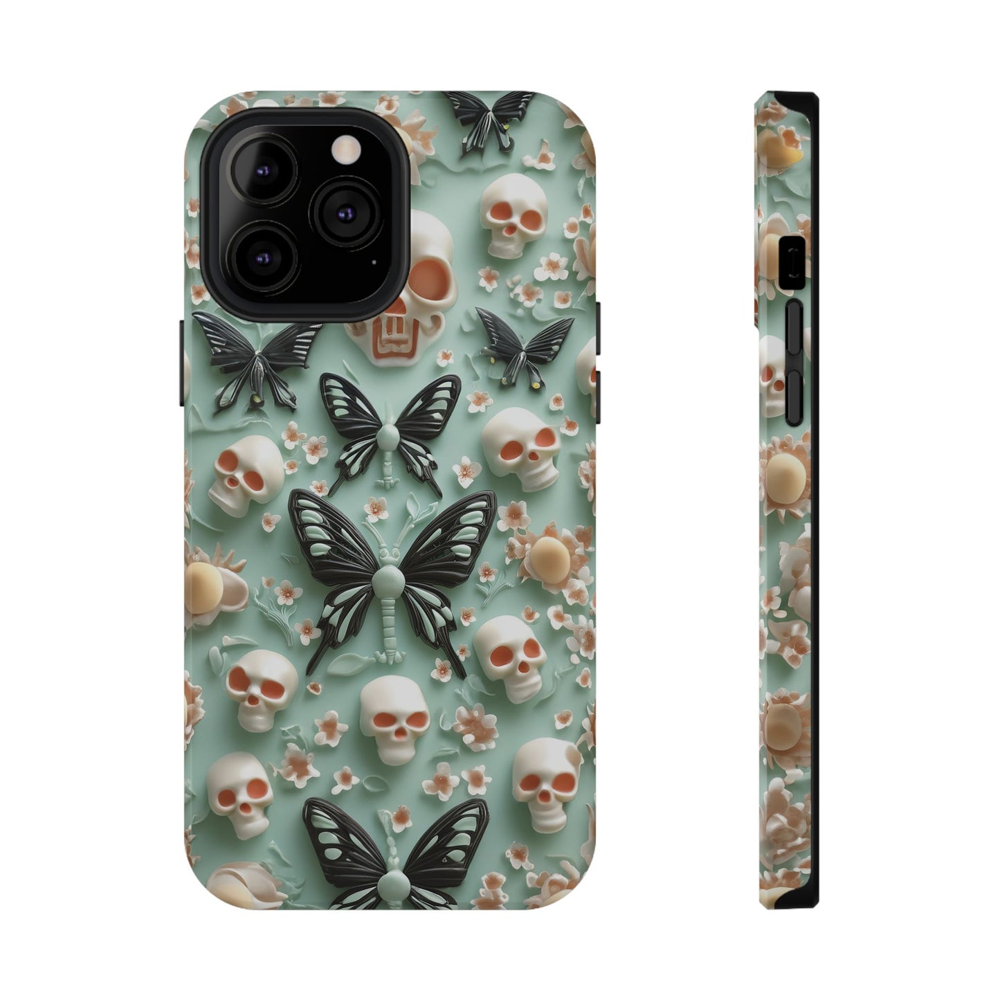 Embroidery look cute Black Butterflies Skulls | Creepy Coquette | Impact Resistant Phone Case