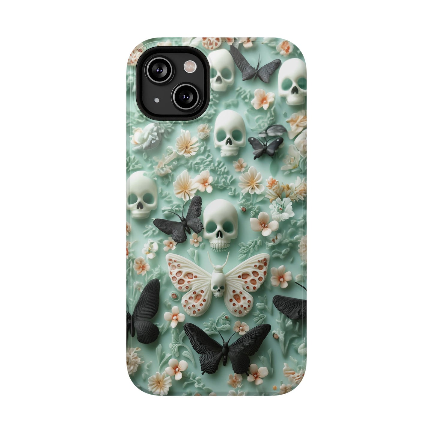 Embroidery look cute Black Butterflies Skulls | Pastel Goth | Impact Resistant Phone Case