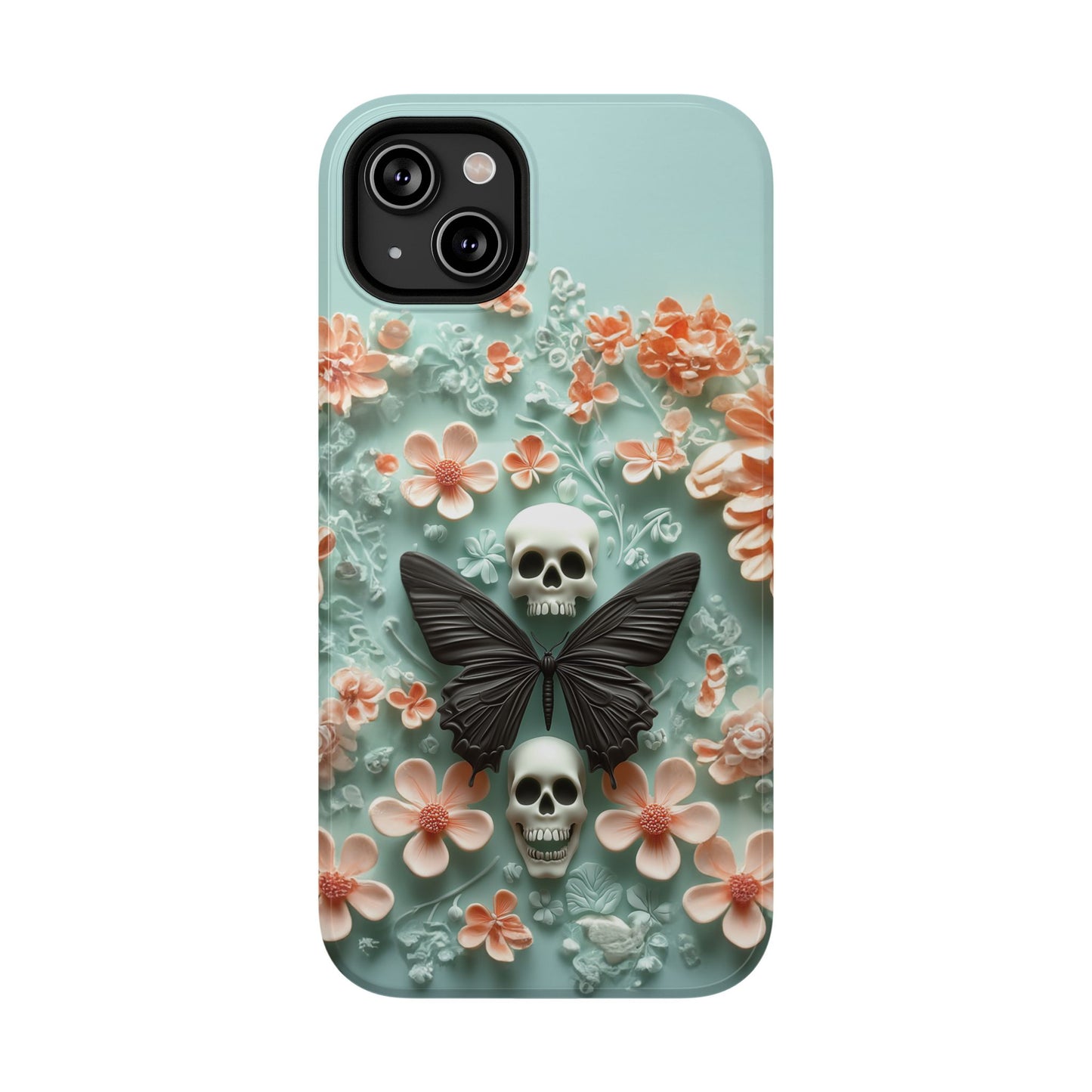 Embroidery look cute Black Butterflies Skulls | Pastel Goth | Impact Resistant Phone Case