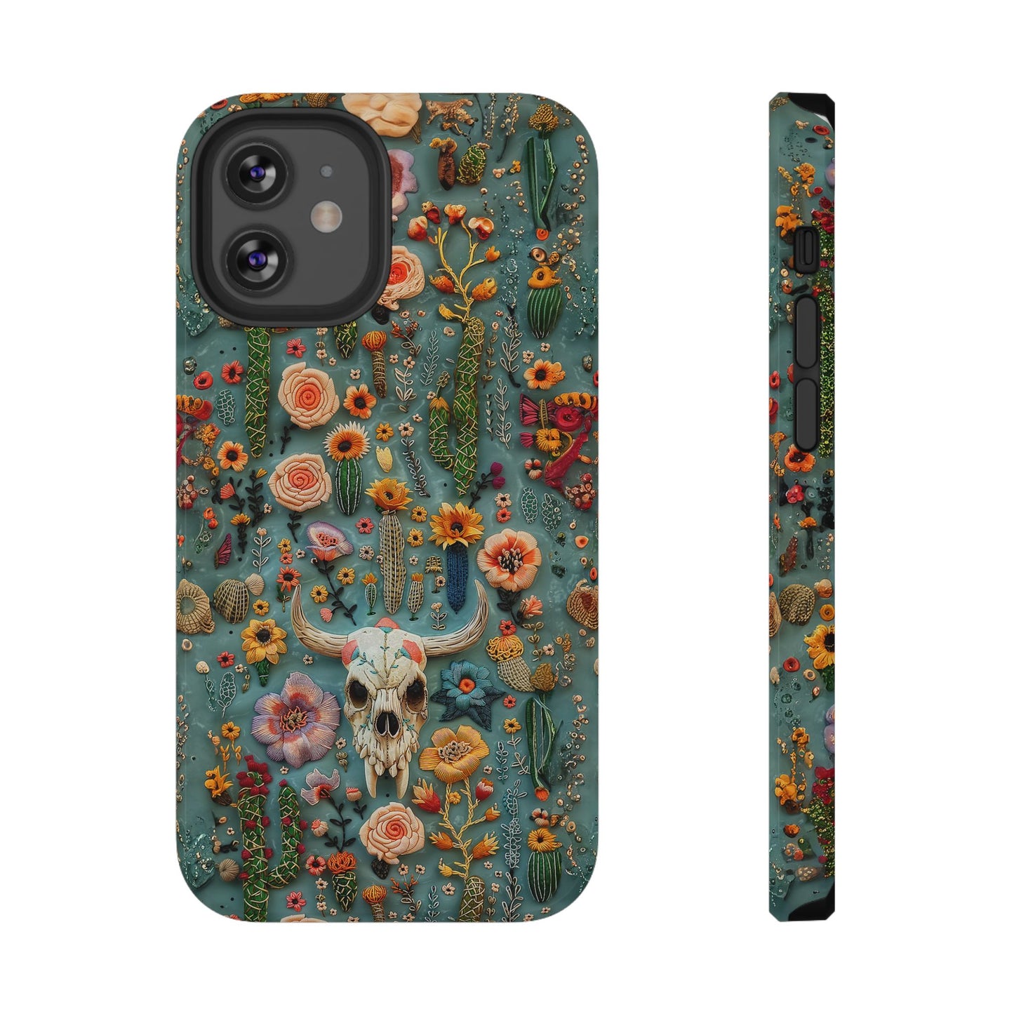 Embroidery look Cute Skulls and Cactus | Vintage Western | Impact Resistant Phone Case