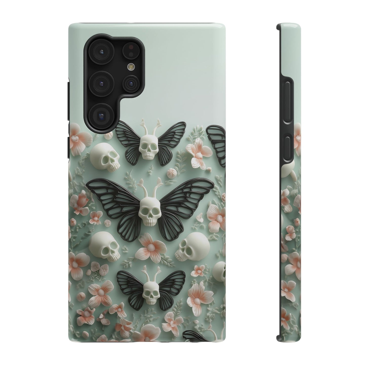 Embroidery look cute Black Butterflies Skulls | Pastel Goth | Impact Resistant Phone Case