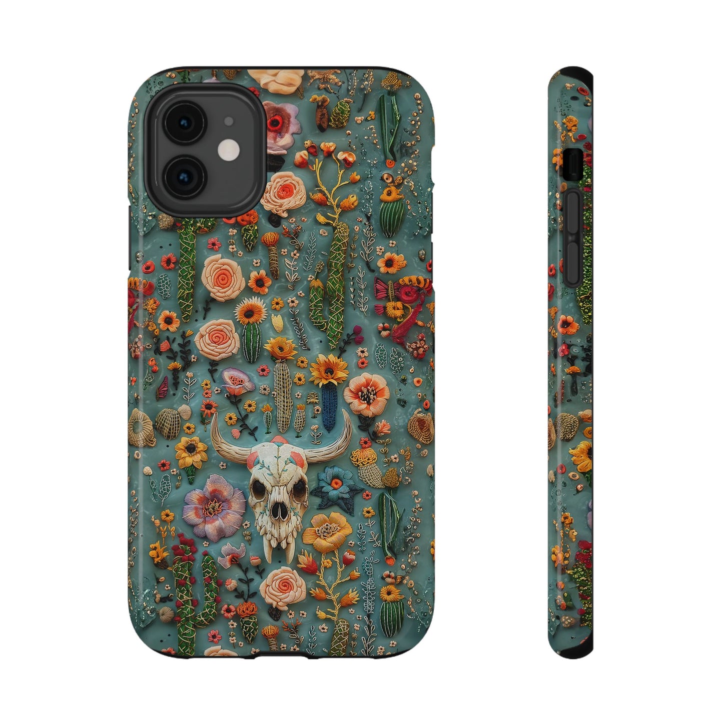 Embroidery look Cute Skulls and Cactus | Vintage Western | Impact Resistant Phone Case