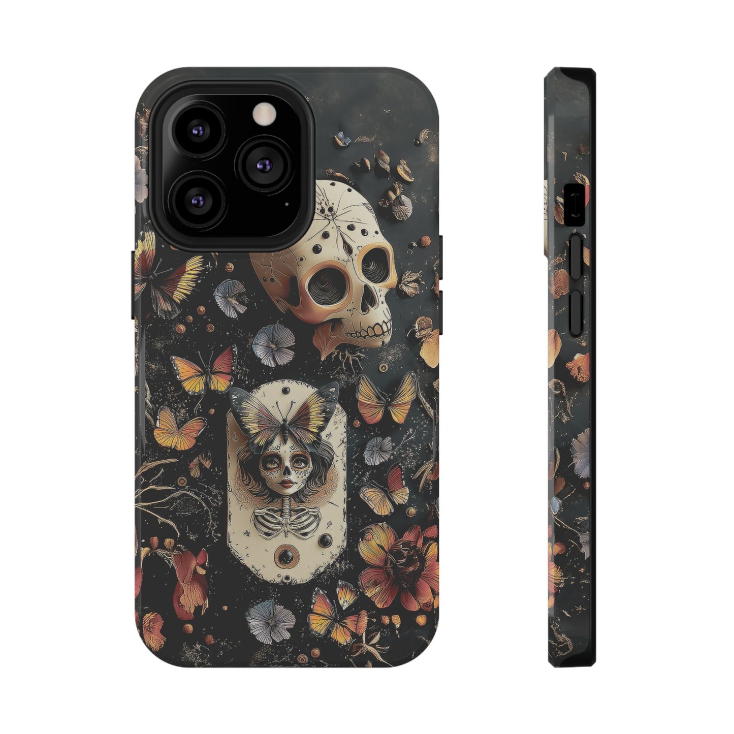 Embroidery look Creepy Doll and Butterflies | Impact Resistant Phone Case