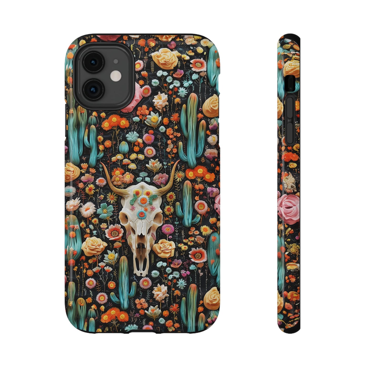 Embroidery look Cute Skulls and Cactus | Vintage Western | Impact Resistant Phone Case