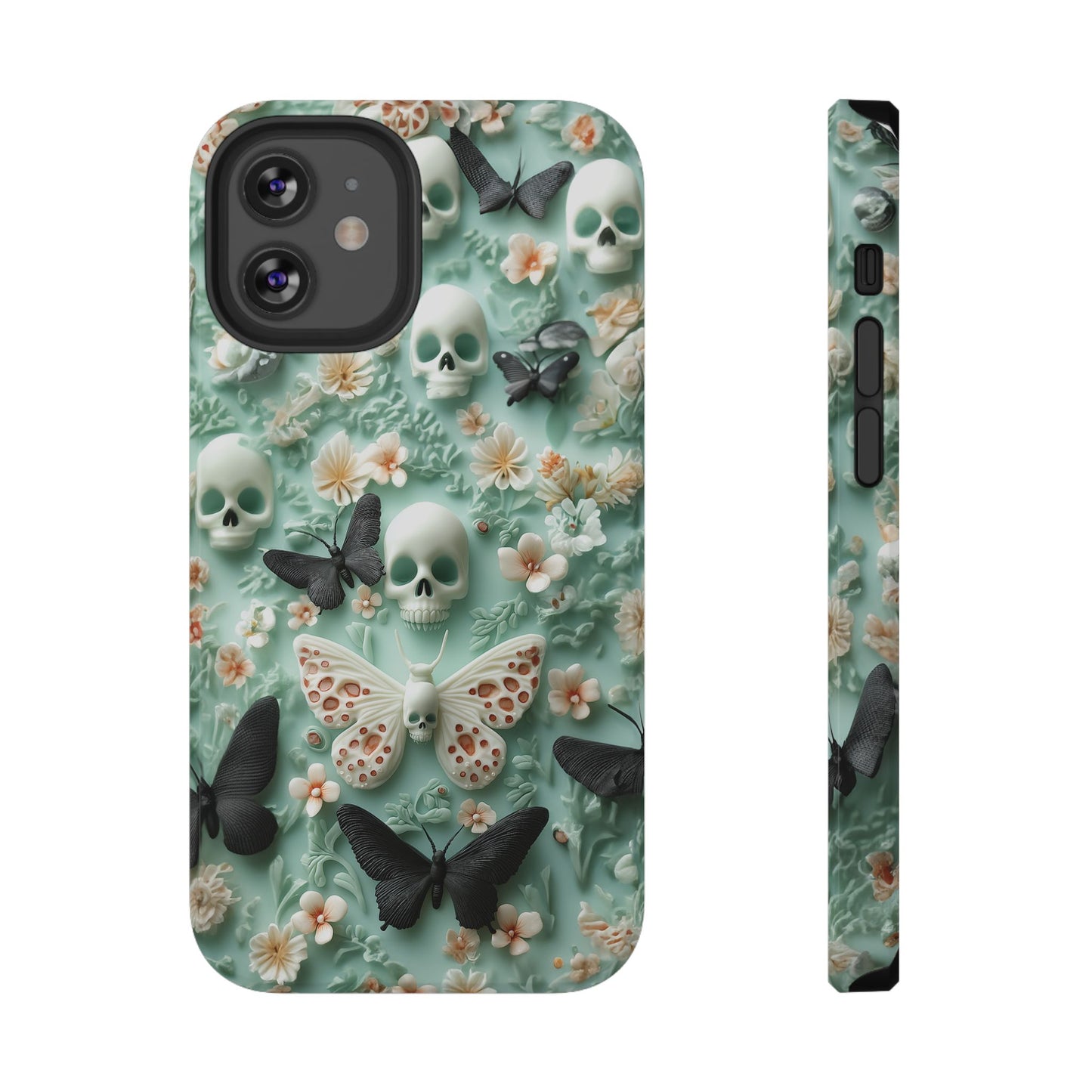 Embroidery look cute Black Butterflies Skulls | Pastel Goth | Impact Resistant Phone Case