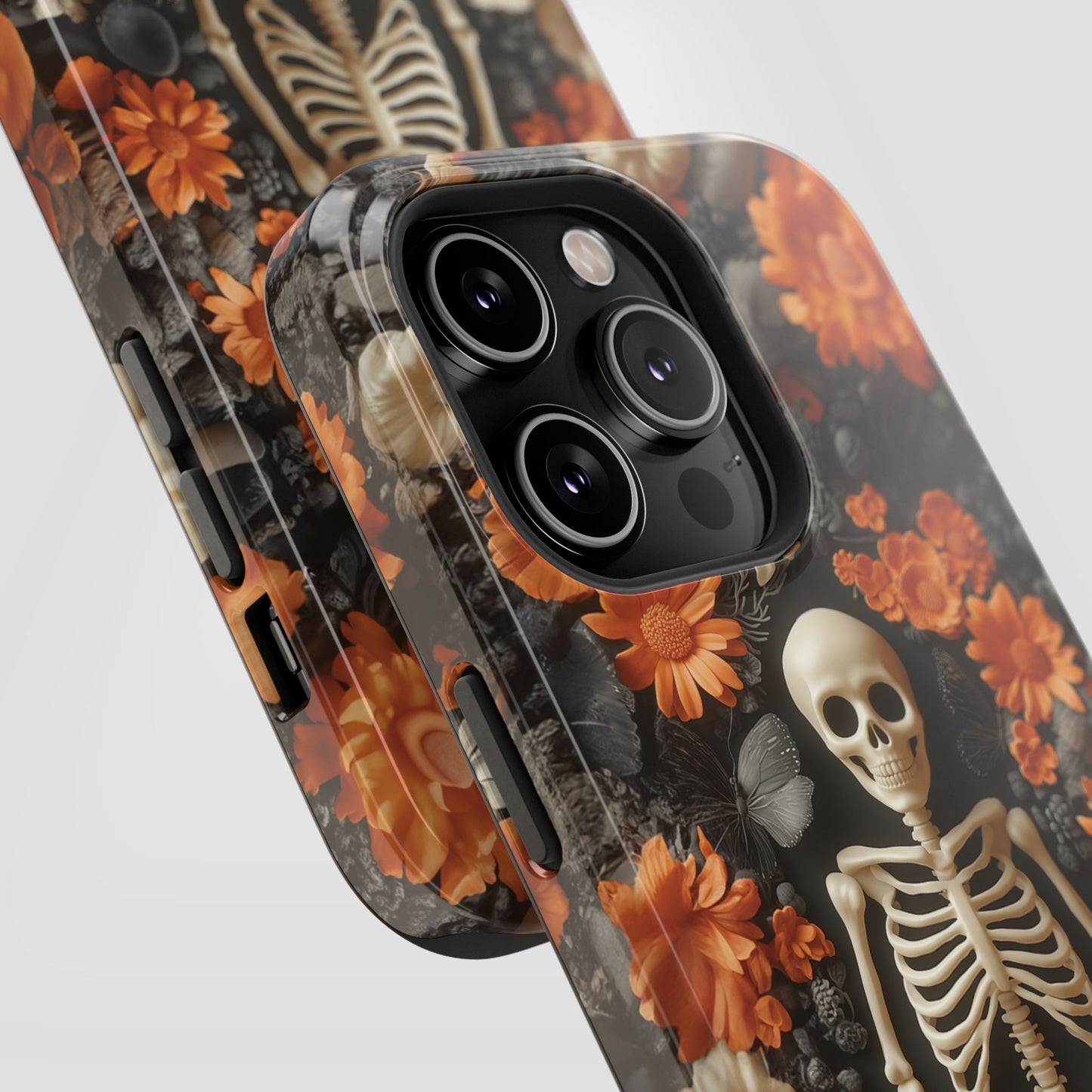 Cute Fall Skeleton and Flowers | Halloween 3D Embroidered Look | Impact Resistant Phone Case