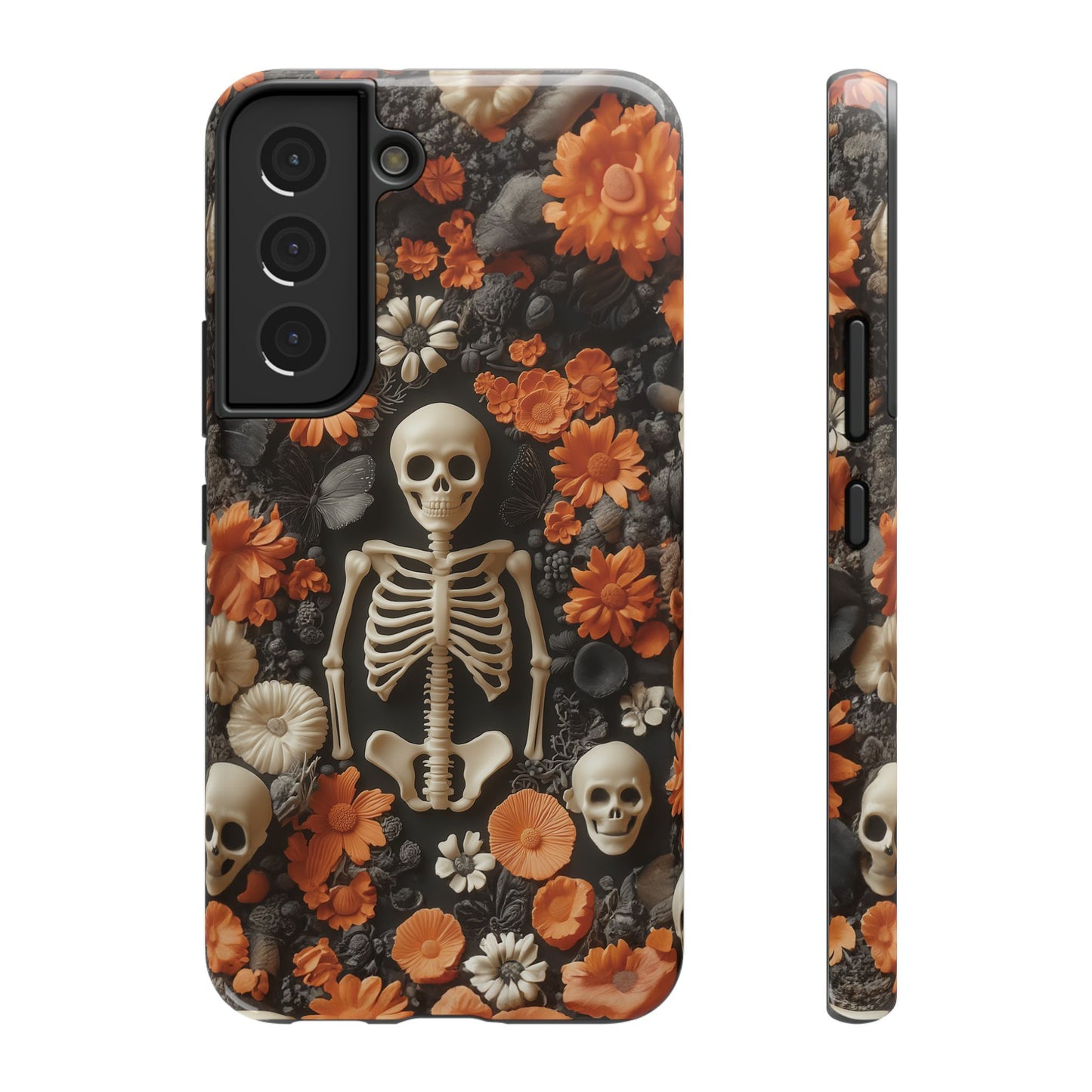 Cute Fall Skeleton and Flowers | Halloween 3D Embroidered Look | Impact Resistant Phone Case