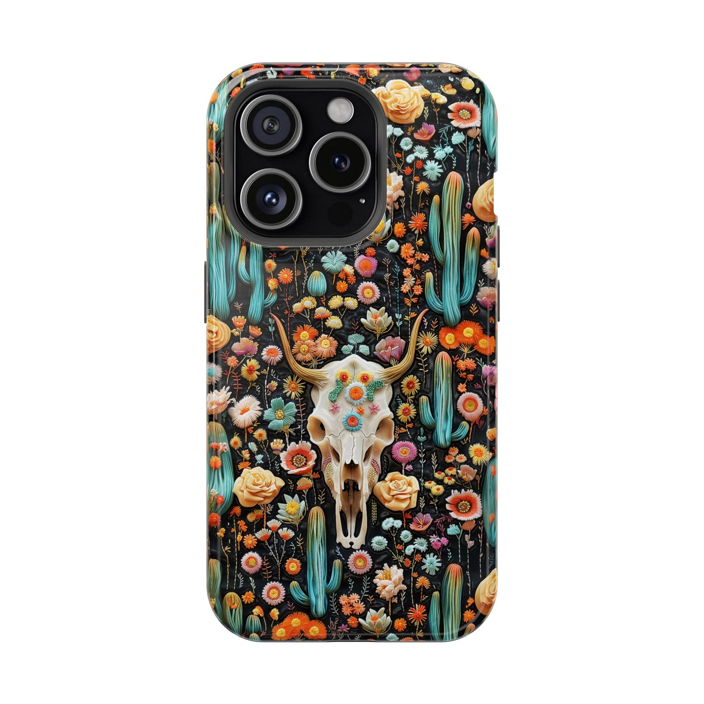 Embroidery look Cute Skulls and Cactus | Vintage Western | Impact Resistant Phone Case