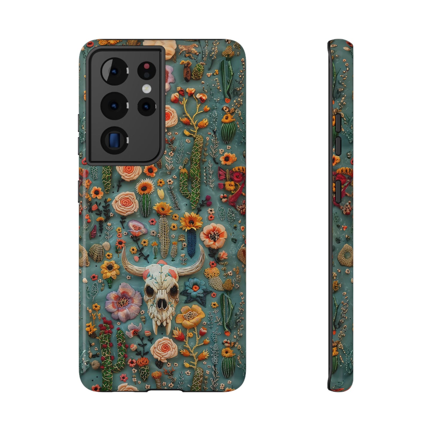 Embroidery look Cute Skulls and Cactus | Vintage Western | Impact Resistant Phone Case