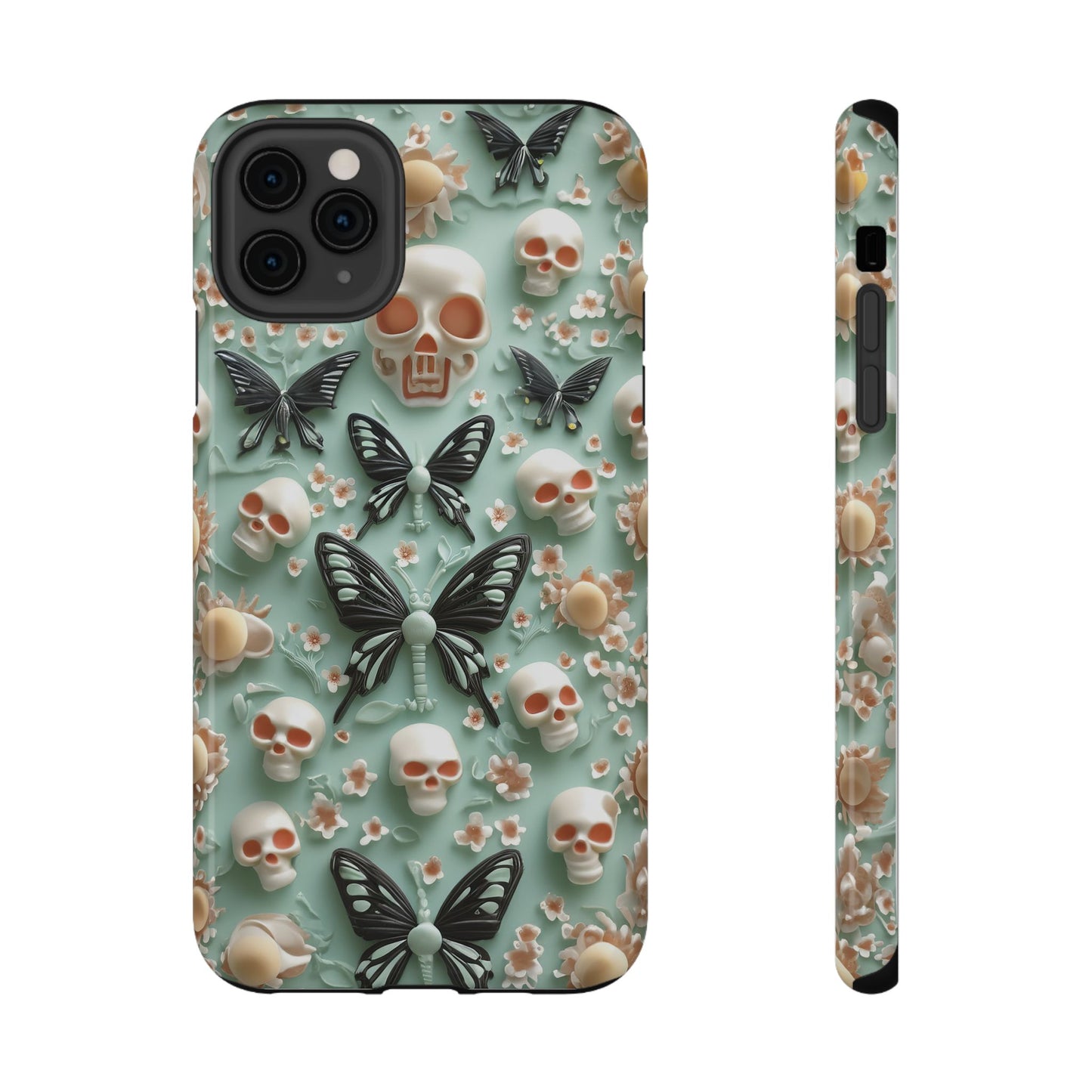 Embroidery look cute Black Butterflies Skulls | Creepy Coquette | Impact Resistant Phone Case