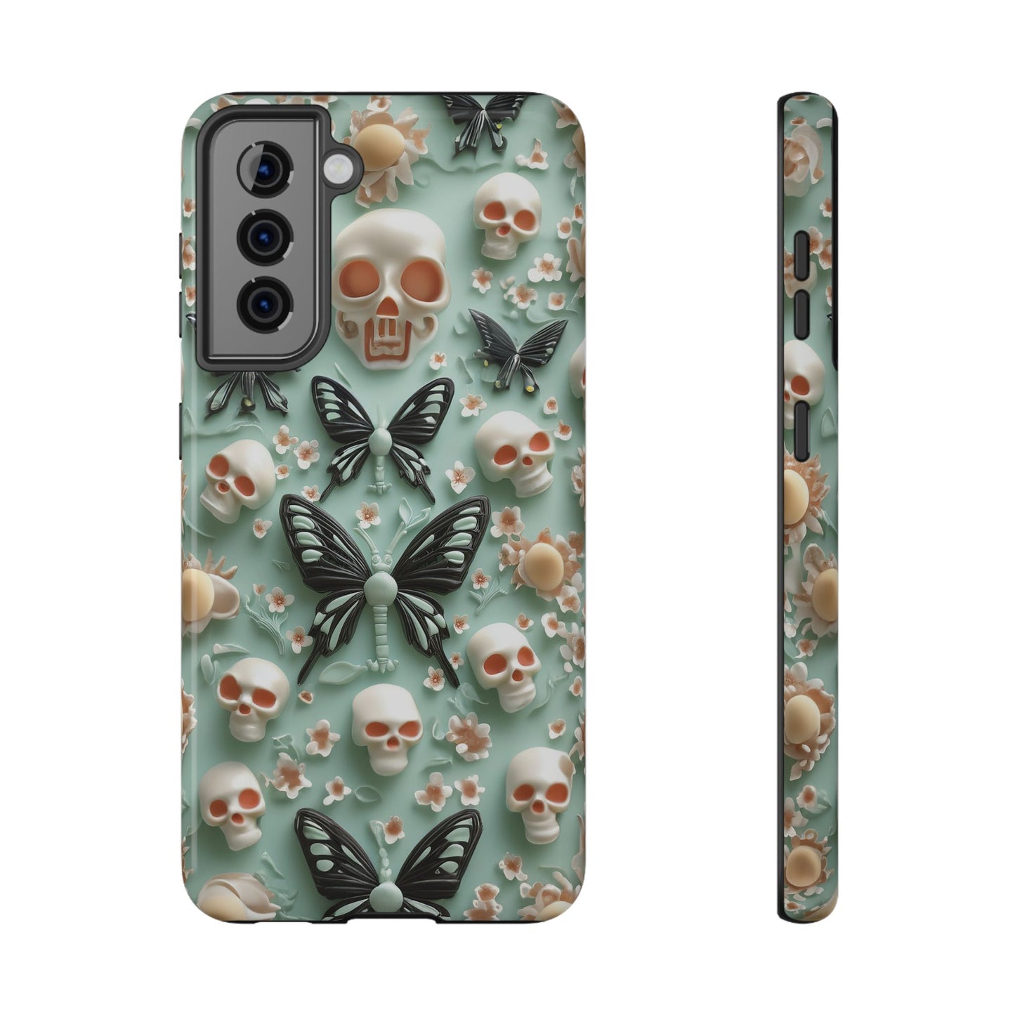 Embroidery look cute Black Butterflies Skulls | Creepy Coquette | Impact Resistant Phone Case