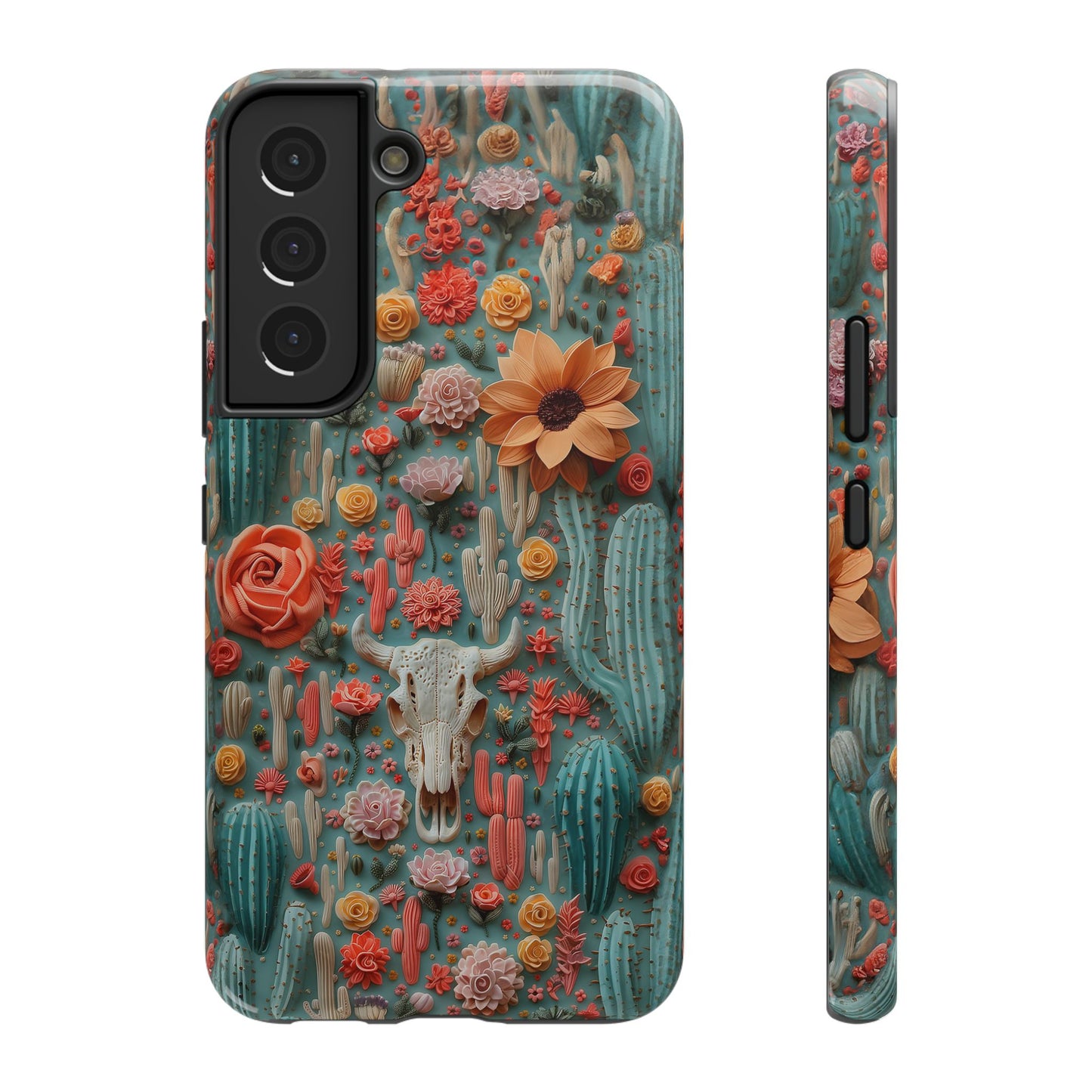 Embroidery look Cute Pink Cow Skull and Cactus| Vintage Western |  Impact Resistant Phone Case