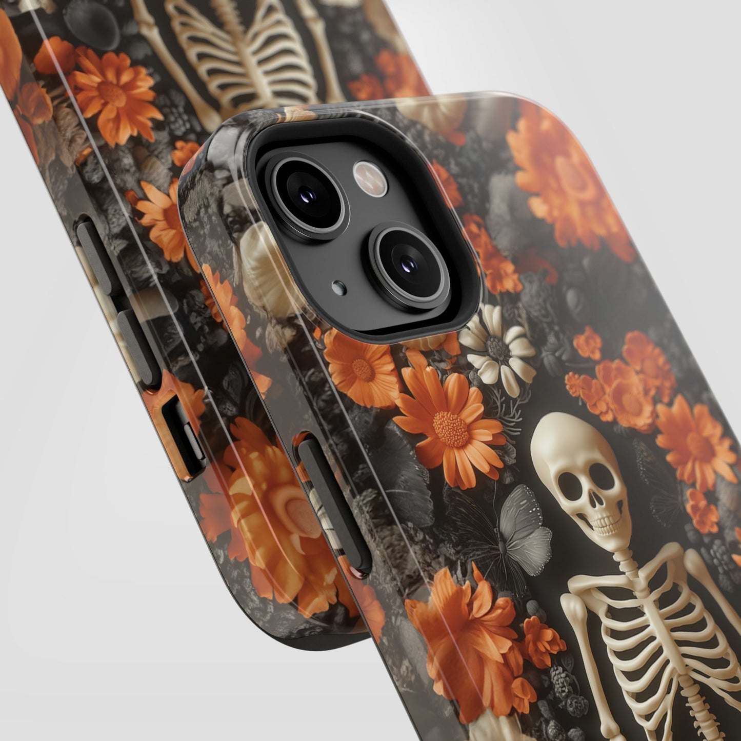 Cute Fall Skeleton and Flowers | Halloween 3D Embroidered Look | Impact Resistant Phone Case