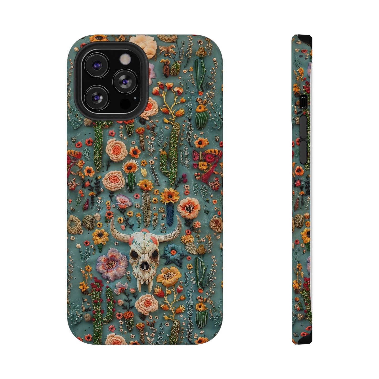 Embroidery look Cute Skulls and Cactus | Vintage Western | Impact Resistant Phone Case