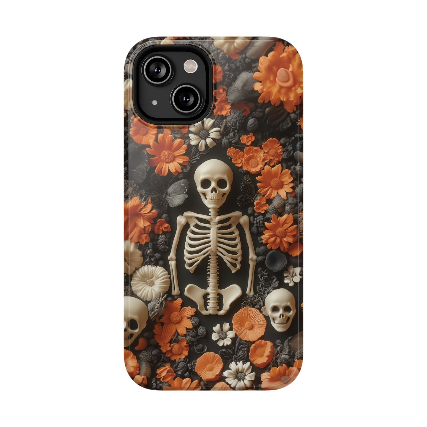 Cute Fall Skeleton and Flowers | Halloween 3D Embroidered Look | Impact Resistant Phone Case