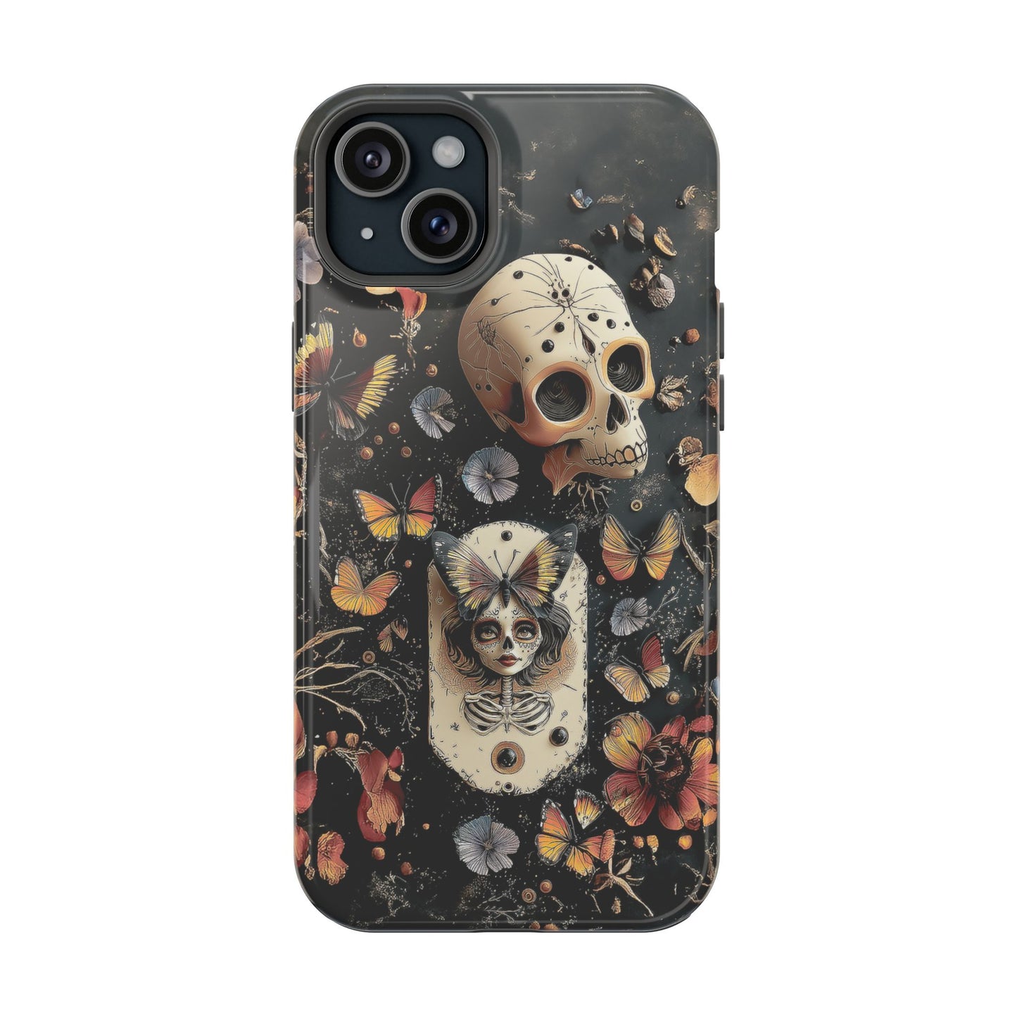 Embroidery look Creepy Doll and Butterflies | Impact Resistant Phone Case