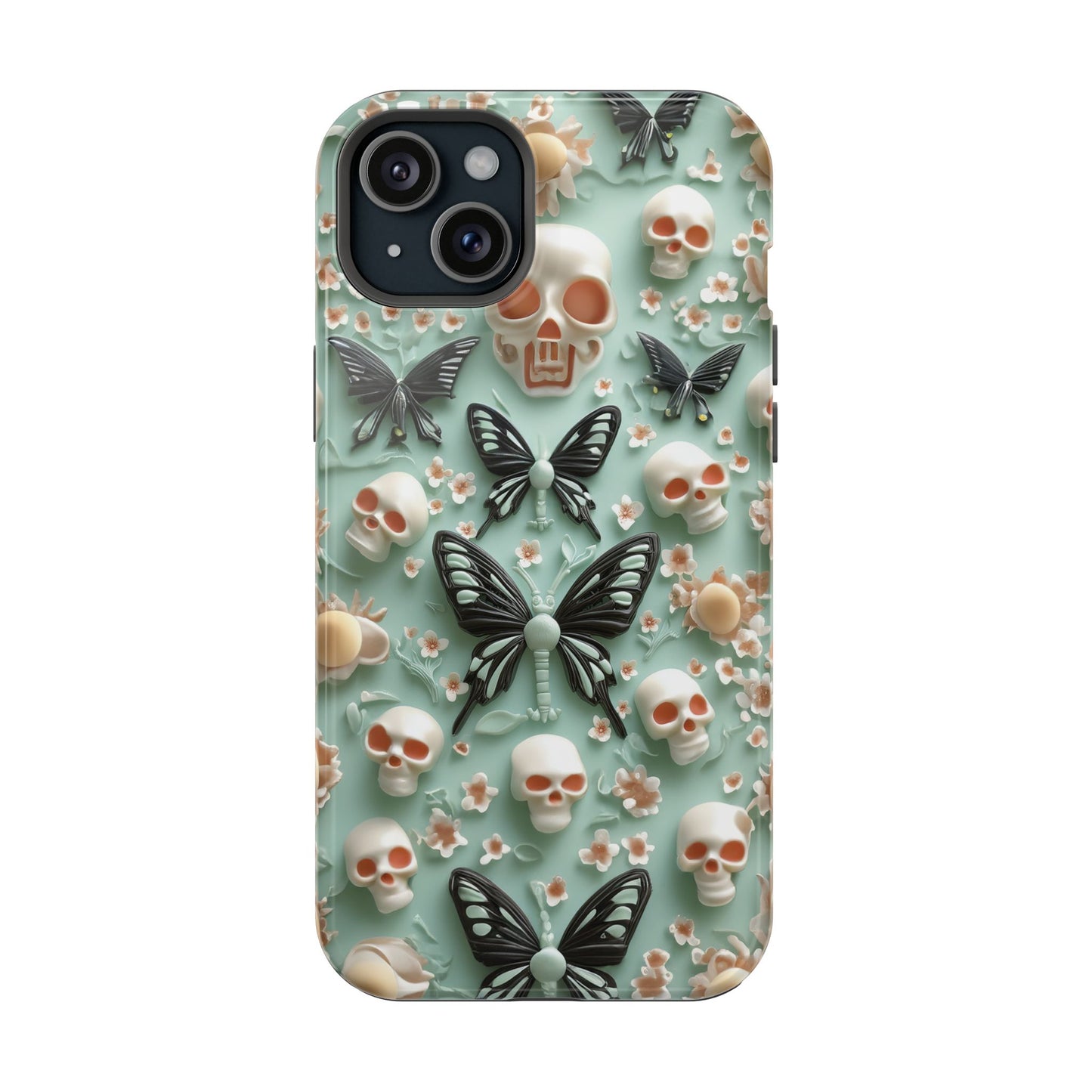 Embroidery look cute Black Butterflies Skulls | Creepy Coquette | Impact Resistant Phone Case