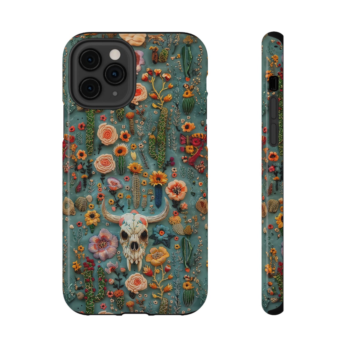 Embroidery look Cute Skulls and Cactus | Vintage Western | Impact Resistant Phone Case