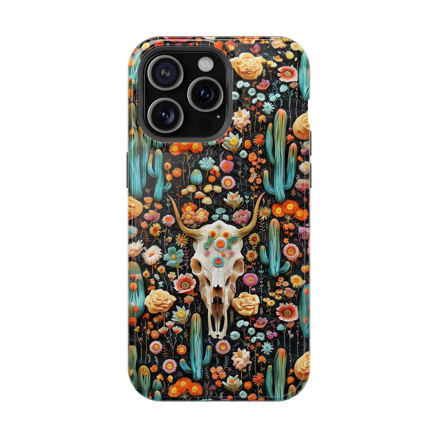 Embroidery look Cute Skulls and Cactus | Vintage Western | Impact Resistant Phone Case