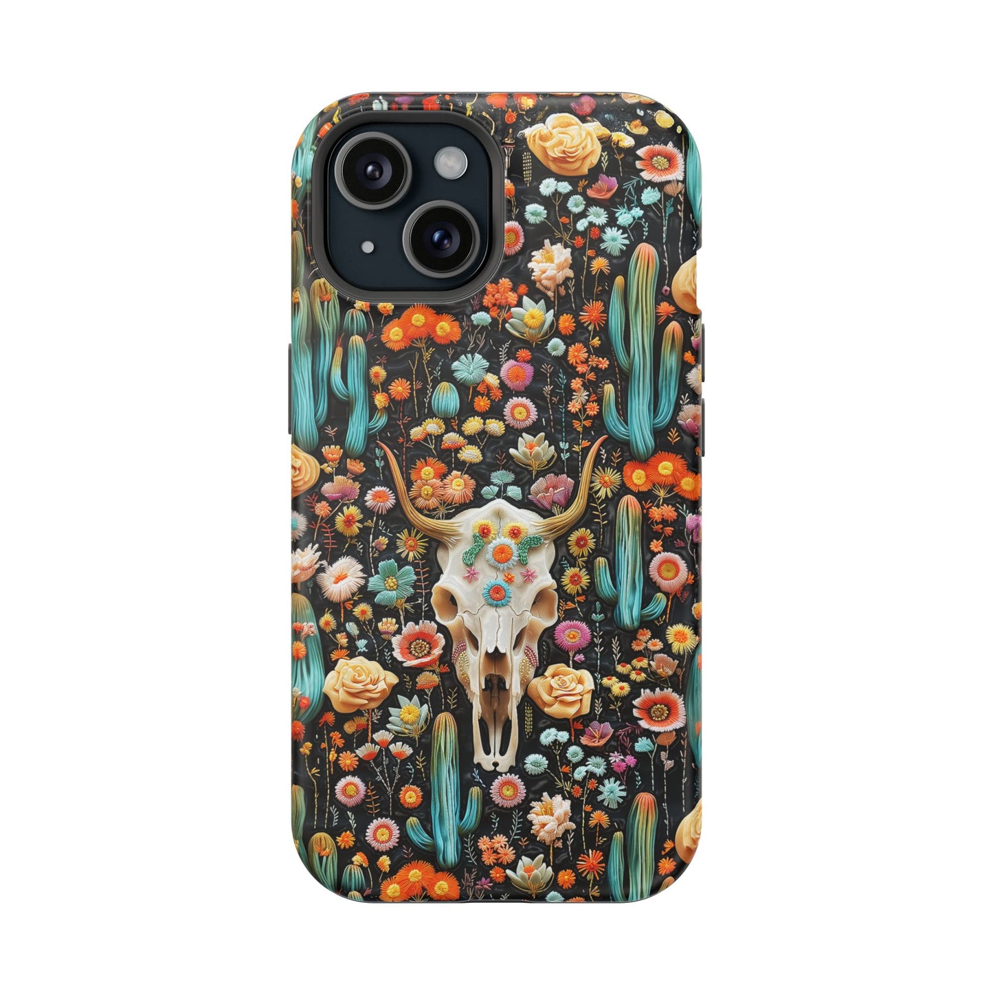 Embroidery look Cute Skulls and Cactus | Vintage Western | Impact Resistant Phone Case