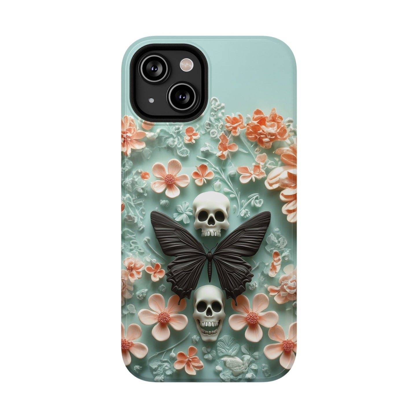 Embroidery look cute Black Butterflies Skulls | Pastel Goth | Impact Resistant Phone Case