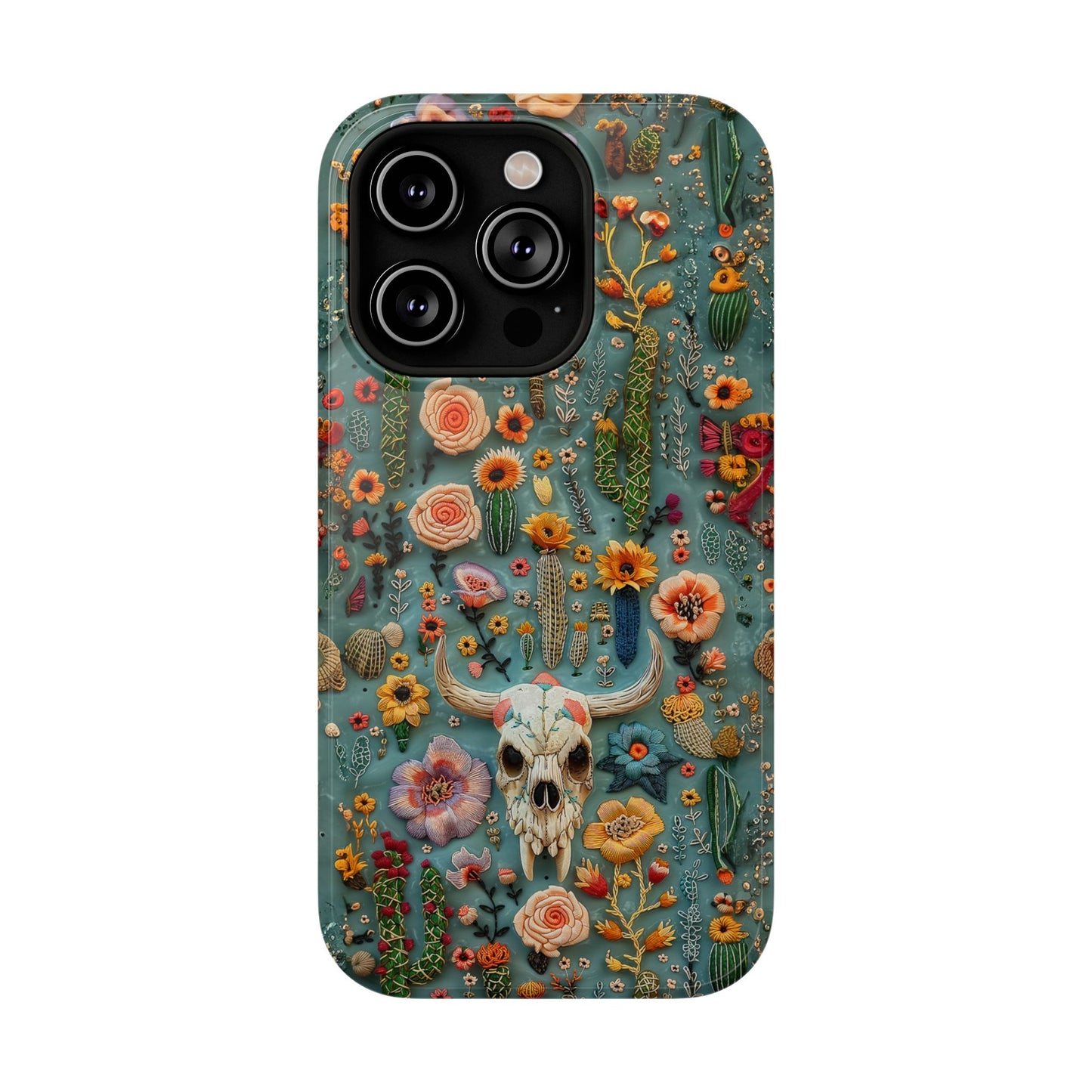 Embroidery look Cute Skulls and Cactus | Vintage Western | Impact Resistant Phone Case