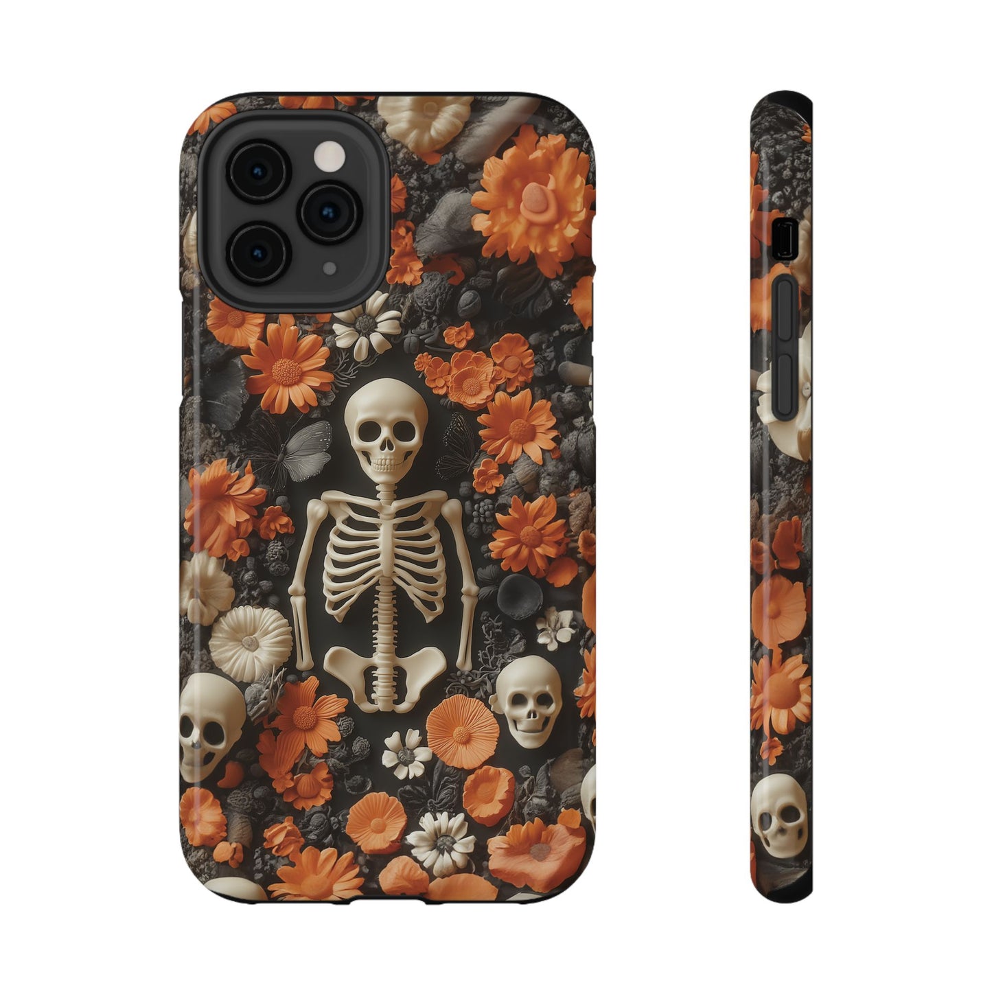 Cute Fall Skeleton and Flowers | Halloween 3D Embroidered Look | Impact Resistant Phone Case