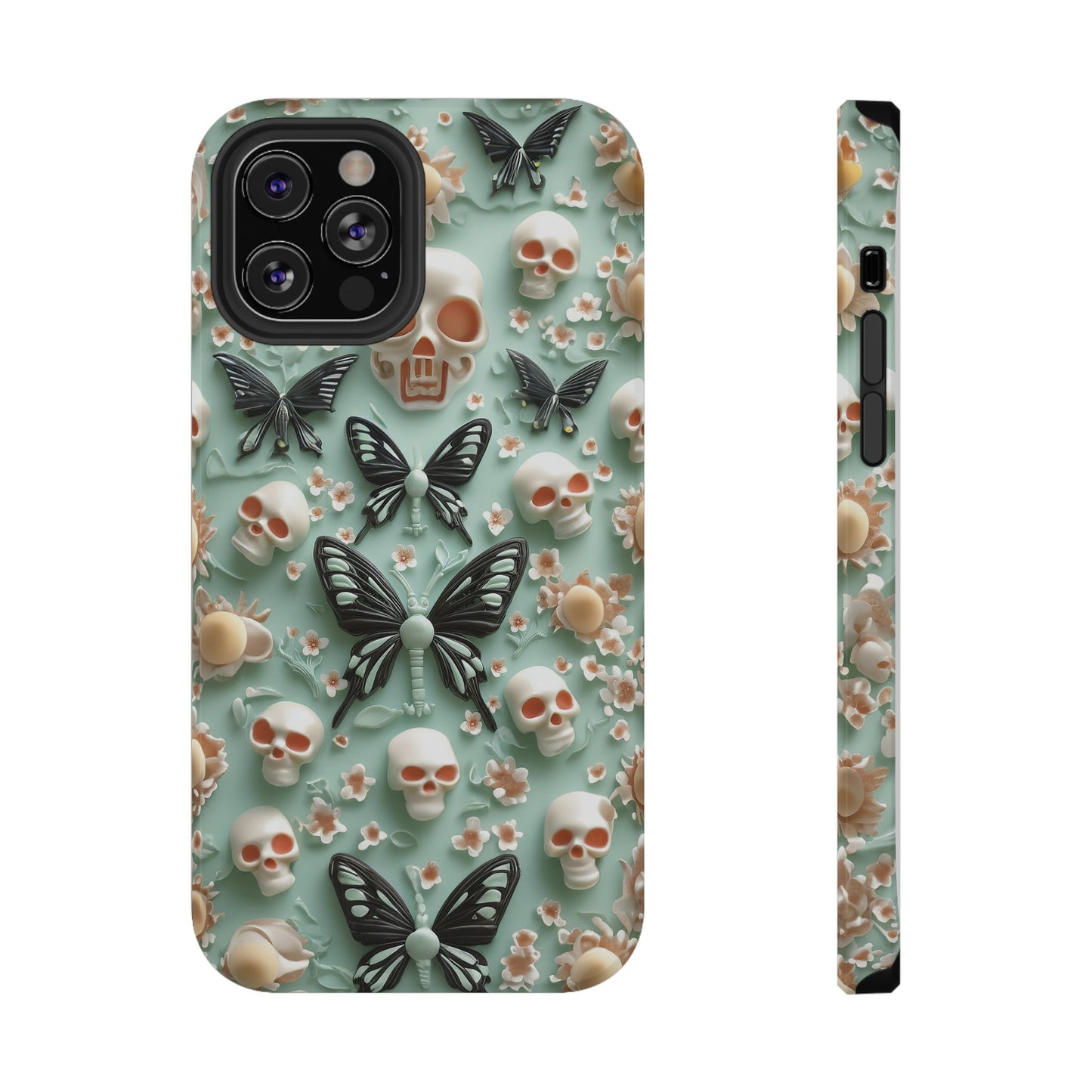 Embroidery look cute Black Butterflies Skulls | Creepy Coquette | Impact Resistant Phone Case