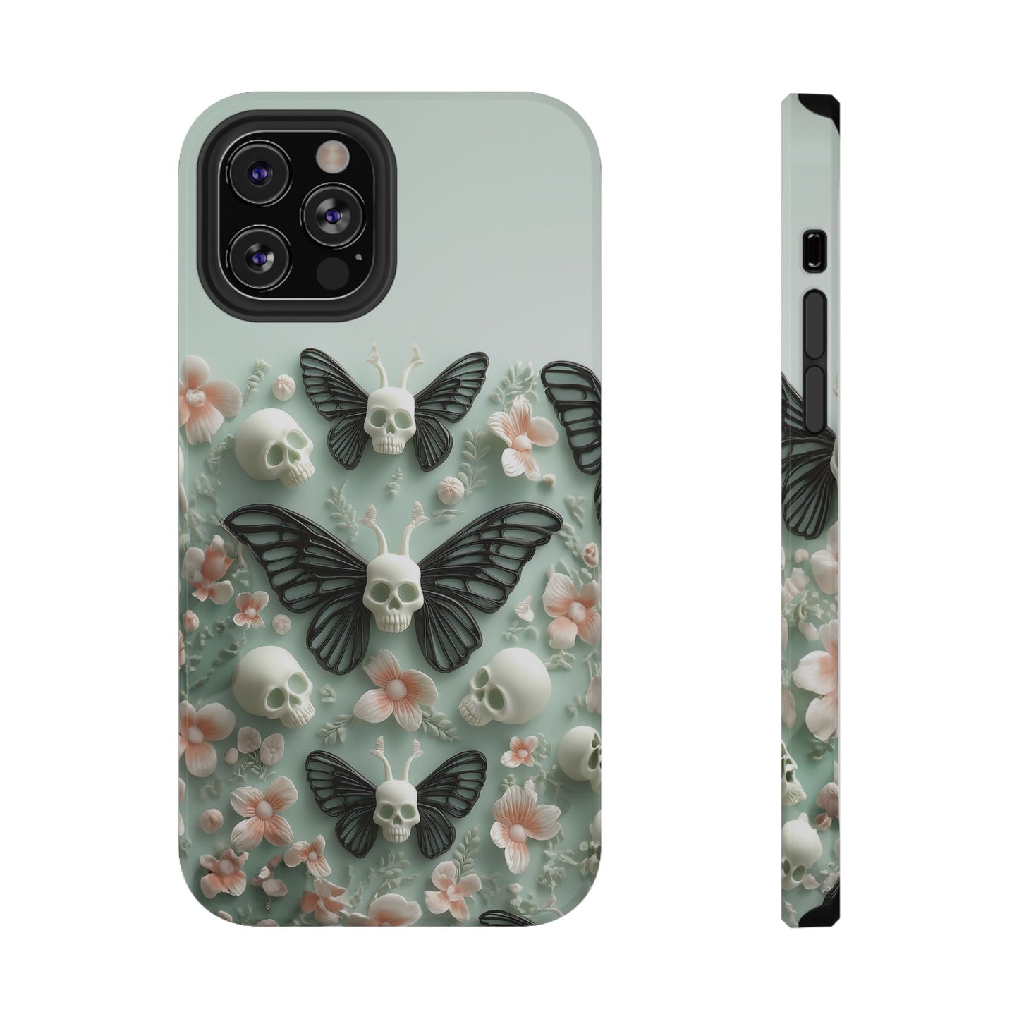 Embroidery look cute Black Butterflies Skulls | Pastel Goth | Impact Resistant Phone Case