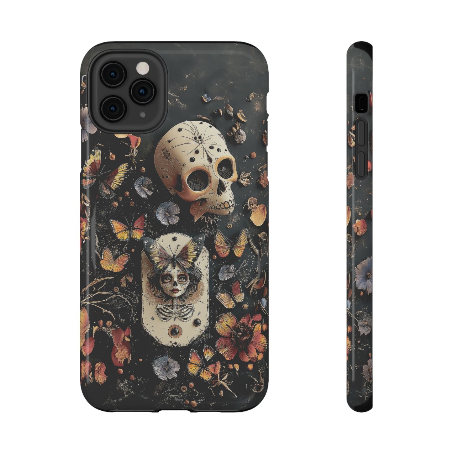 Embroidery look Creepy Doll and Butterflies | Impact Resistant Phone Case