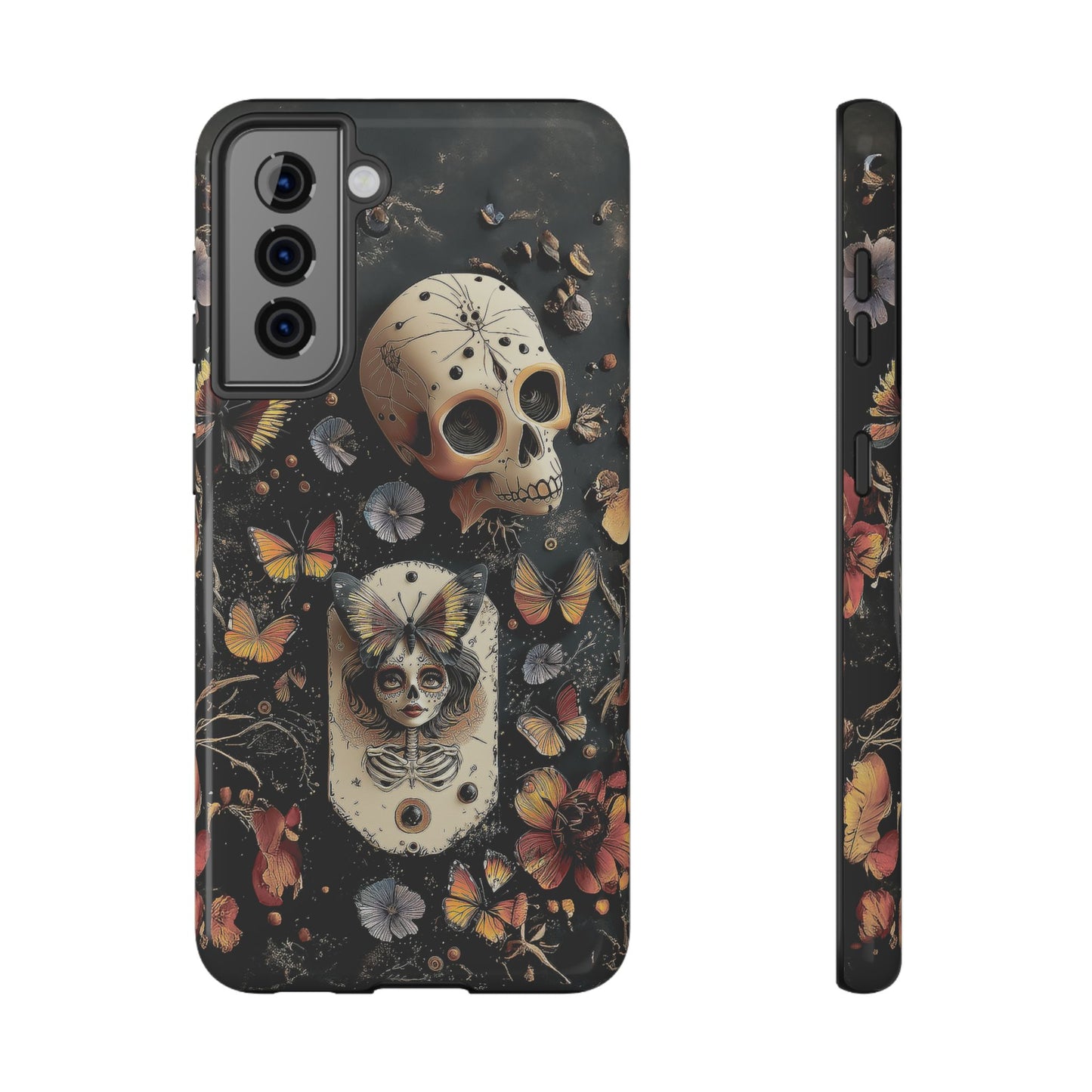 Embroidery look Creepy Doll and Butterflies | Impact Resistant Phone Case