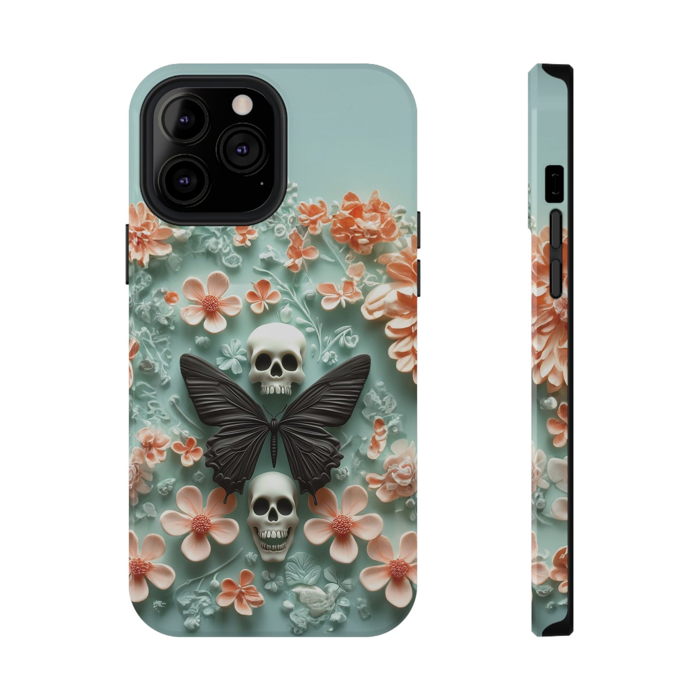 Embroidery look cute Black Butterflies Skulls | Pastel Goth | Impact Resistant Phone Case